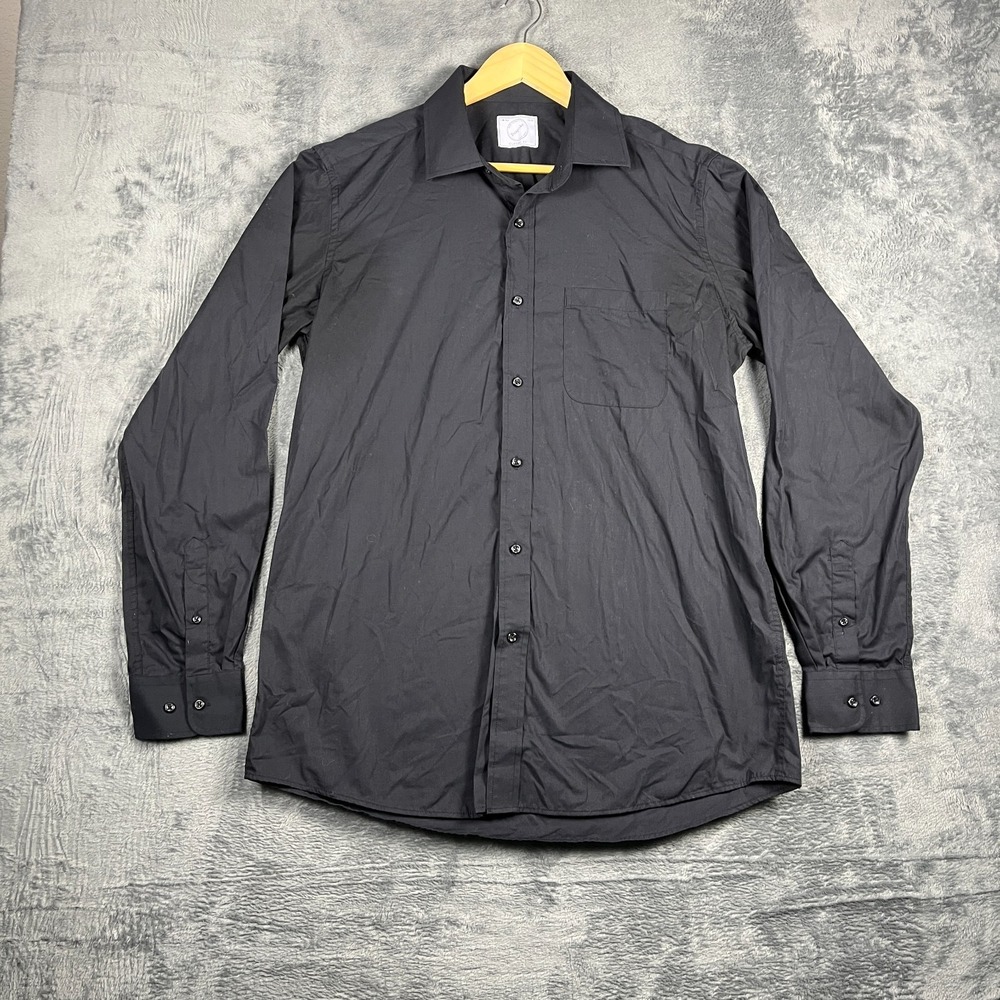 Bespoke Dress Shirt Mens L 16.5 Black Classic Fit Office Wear Business Formal